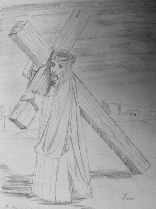 Jesus Nimmt Das Kreuz Jesus Prend La Croix Drawing By Stefan