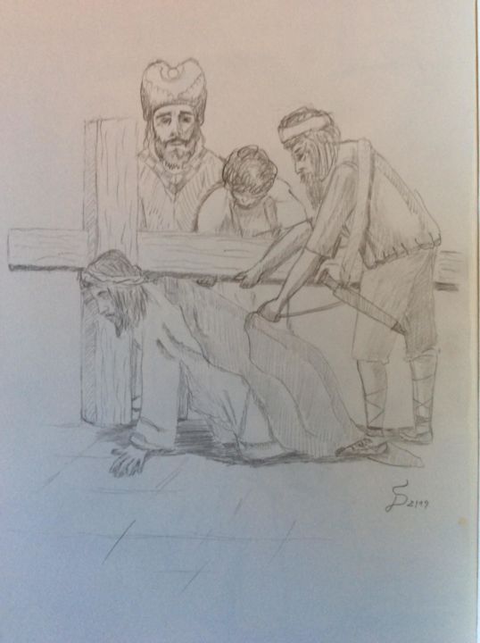 Disegno intitolato "Jesus faellt unter…" da Stefan Dhein, Opera d'arte originale, Matita