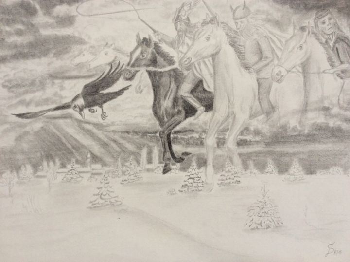 Drawing titled "La chasse sauvage /…" by Stefan Dhein, Original Artwork, Pencil