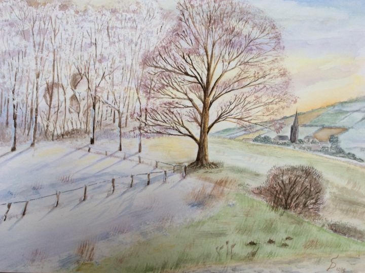 Painting titled "L‘hiver / der Winter" by Stefan Dhein, Original Artwork, Watercolor