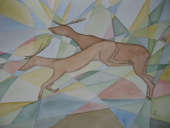 Peinture intitulée "Hirsche / cerf / de…" par Stefan Dhein, Œuvre d'art originale, Aquarelle