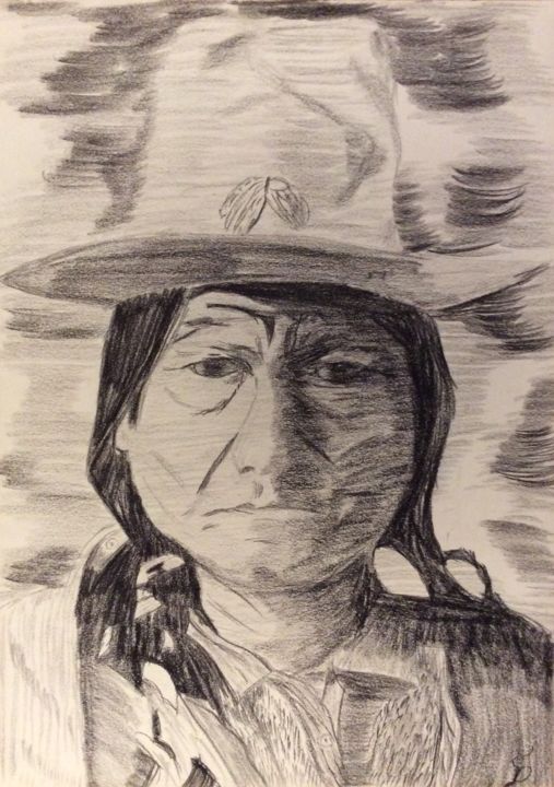 Drawing titled "Sitting Bull" by Stefan Dhein, Original Artwork, Chalk