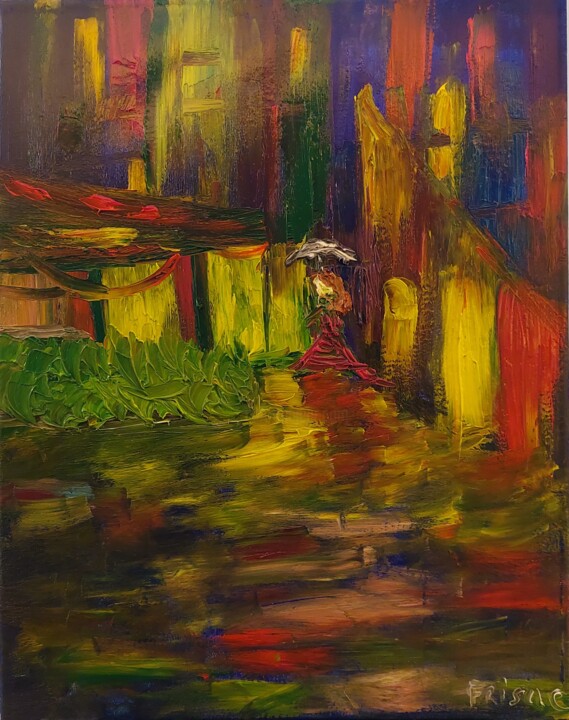 Malerei mit dem Titel "Stadtbummel" von Stefan Frische, Original-Kunstwerk, Öl