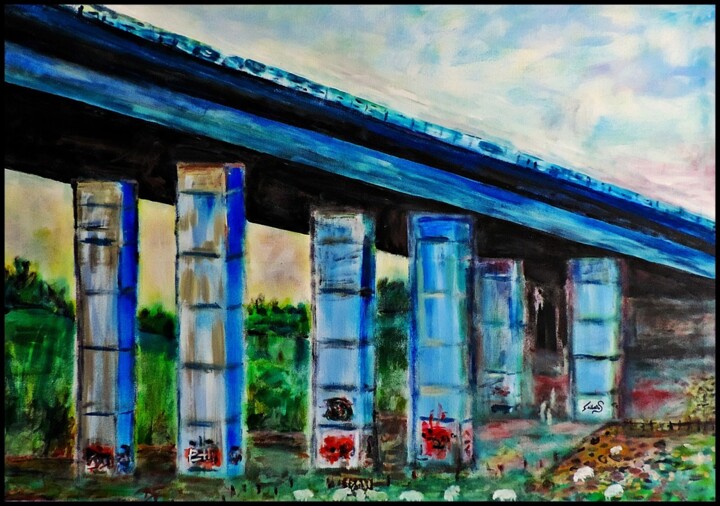 Painting titled "Autobahnbrücke von…" by Stefan Kibellus, Original Artwork, Acrylic