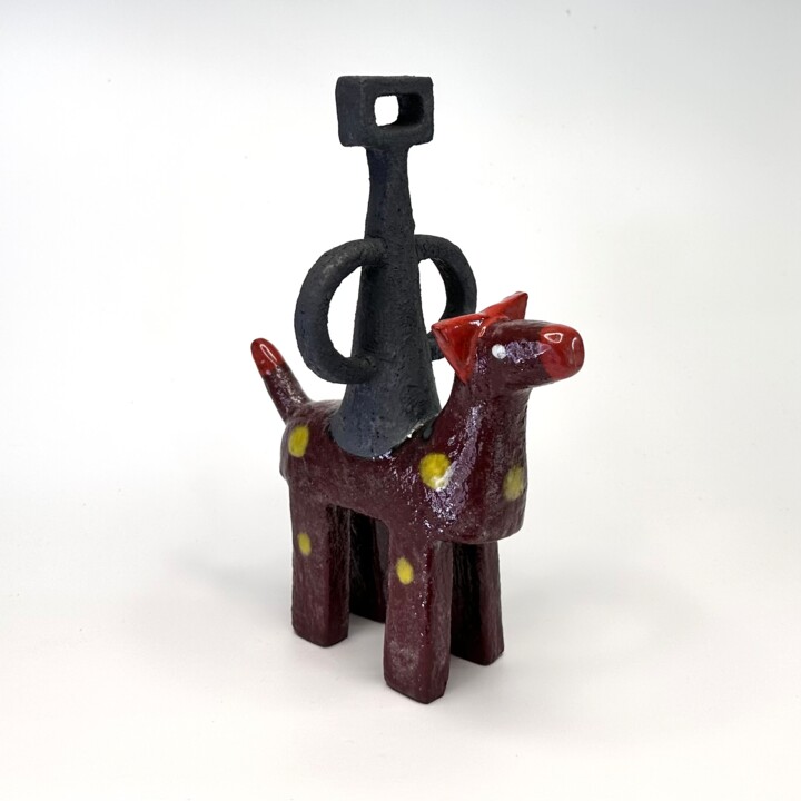 Sculpture titled "Ned Kelly on Red Ox…" by Stefan Mager, Original Artwork, Ceramics