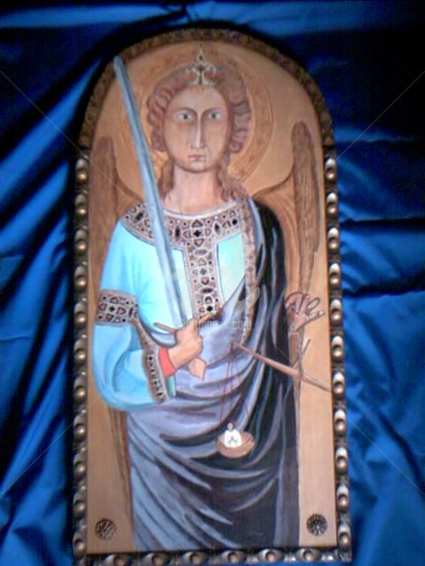 Pittura intitolato "Arcangelo Michele -…" da Stefania Colizzi, Opera d'arte originale, Altro