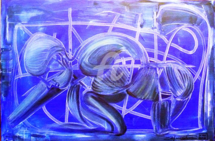 Painting titled "Twisting in blue" by Stefania Colizzi, Original Artwork, Oil