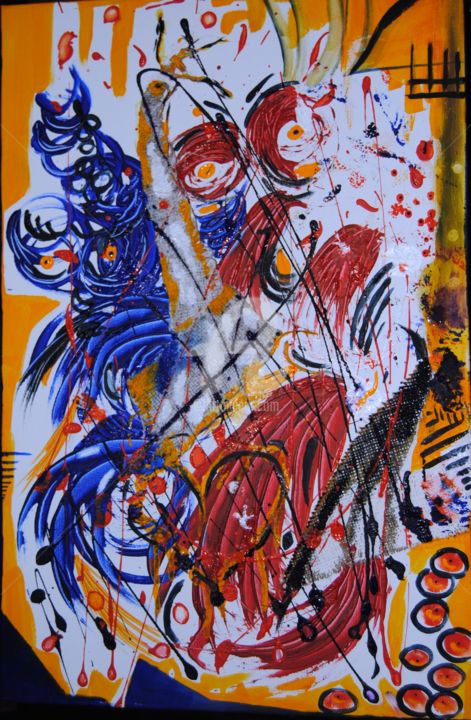 Pittura intitolato "La lotta dei galli" da Stefania Colizzi, Opera d'arte originale, Altro