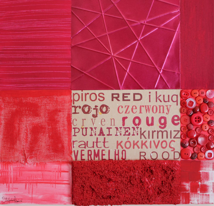 Malerei mit dem Titel "red-patchwork.jpg" von Stefania Palmieri, Original-Kunstwerk