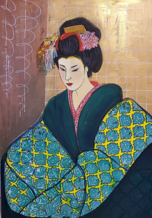 Pintura intitulada "Tela Geisha uno" por Stefania Serrao, Obras de arte originais, Acrílico