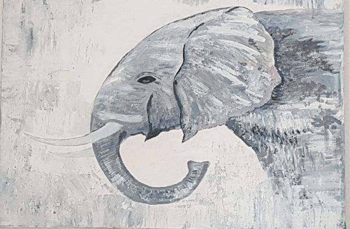Painting titled "Gemälde Elefant grau" by Stefanie Luff, Original Artwork, Acrylic