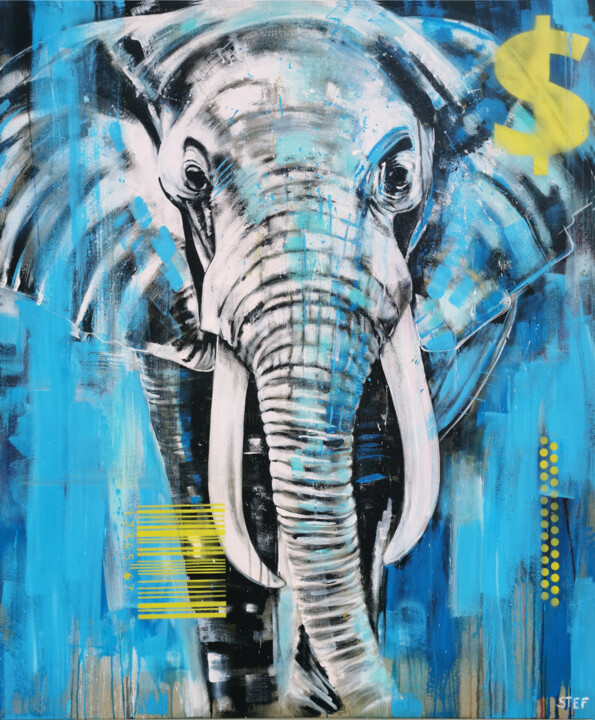 Painting titled "ELEPHANT #27 - RED…" by Stefanie Rogge, Original Artwork, Acrylic Mounted on Wood Stretcher frame