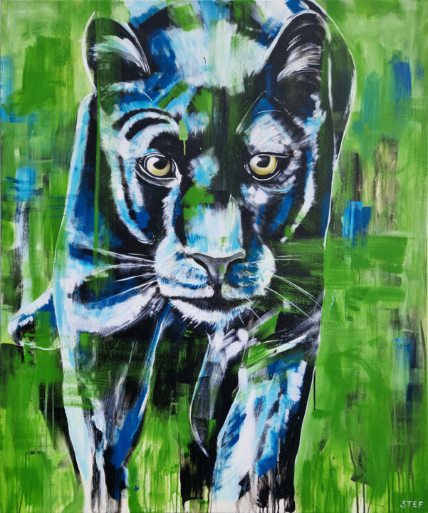 Painting titled "PANTHER #2 - RED LI…" by Stefanie Rogge, Original Artwork, Acrylic Mounted on Wood Stretcher frame
