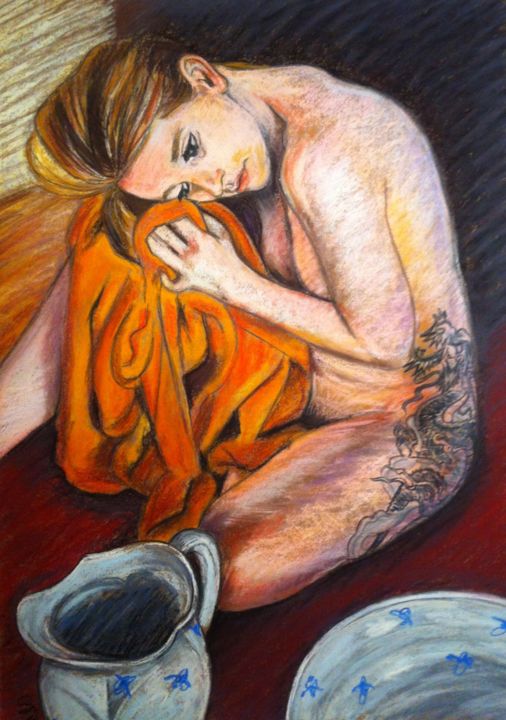 Painting titled "The girl with the d…" by Stefano Di Marco, Original Artwork, Pastel