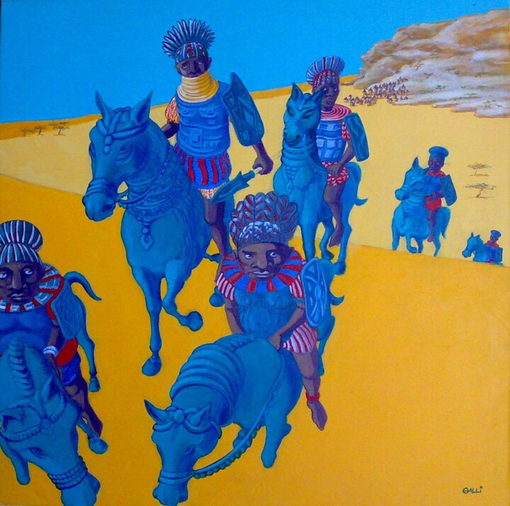 绘画 标题为“Cavalieri del Benin” 由Stefano Galli, 原创艺术品, 丙烯