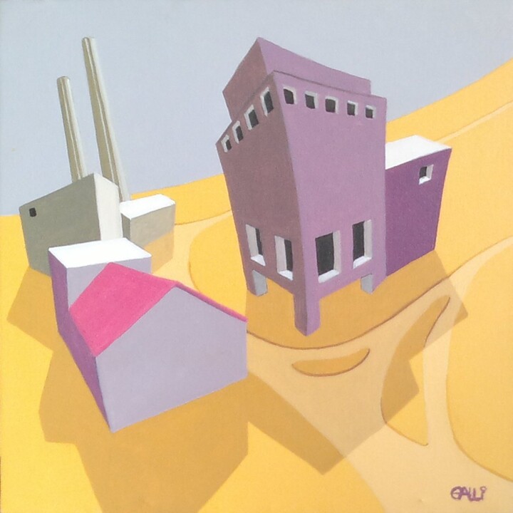 Pittura intitolato "Paesaggio industria…" da Stefano Galli, Opera d'arte originale, Acrilico