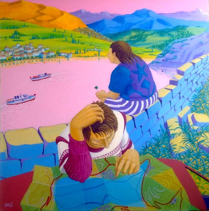 Malerei mit dem Titel "Sguardo sul lago" von Stefano Galli, Original-Kunstwerk, Acryl