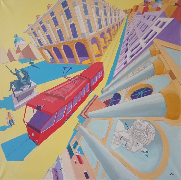 "il tram rosso" başlıklı Tablo Stefano Galli tarafından, Orijinal sanat, Akrilik