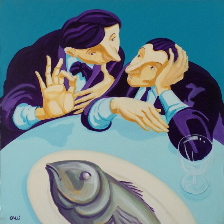 Painting titled "IL PESCE" by Stefano Galli, Original Artwork, Acrylic Mounted on Wood Stretcher frame