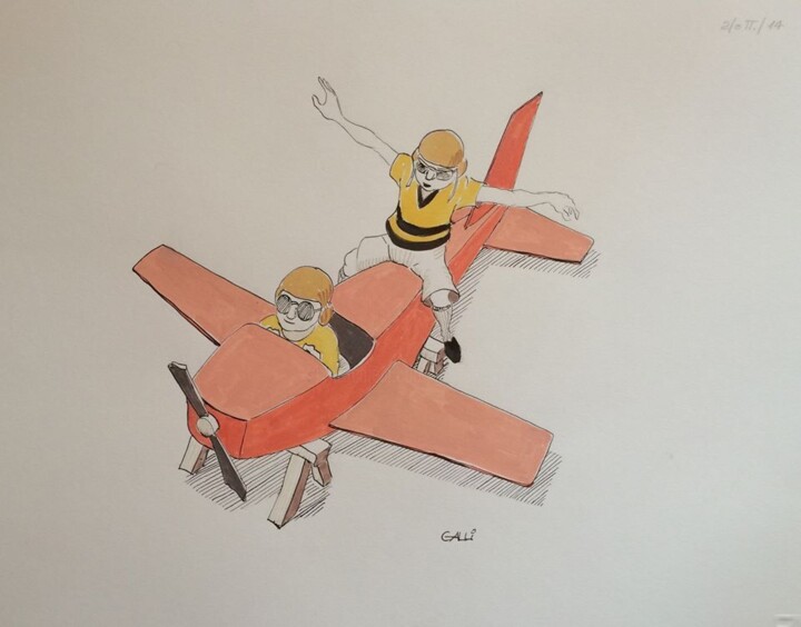 Dessin intitulée "Il volo due" par Stefano Galli, Œuvre d'art originale, Encre