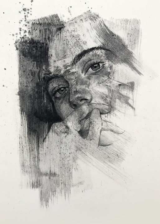Картина под названием "Portrait 5" - Stefano Marvulli, Подлинное произведение искусства, Акварель