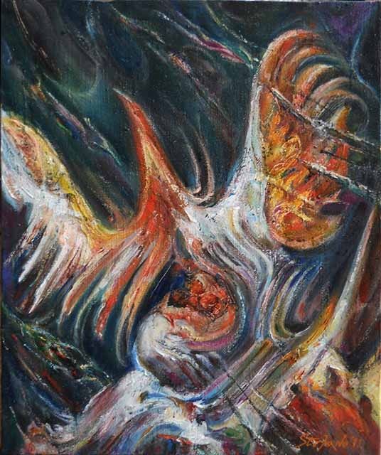 Painting titled "Firebird" by Stefano Popovski, Original Artwork, Oil