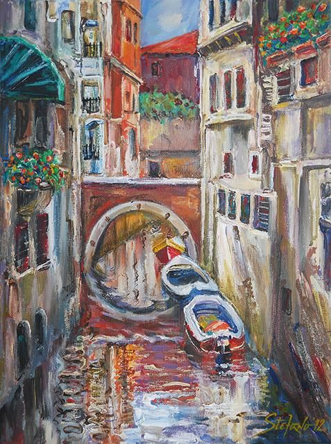 Pittura intitolato "Venice - Canal II" da Stefano Popovski, Opera d'arte originale, Olio
