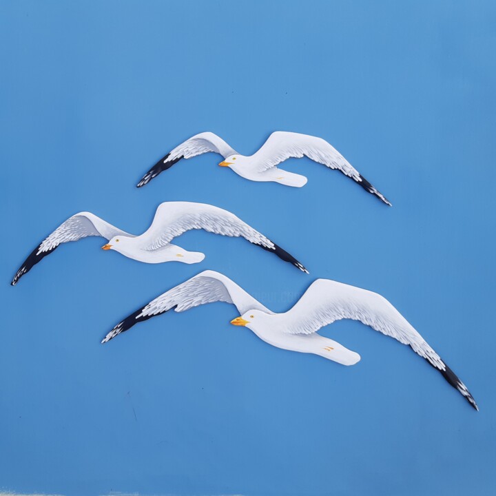 Pintura intitulada "Dreamy flock of sea…" por Stefanos Katsavos, Obras de arte originais, Acrílico