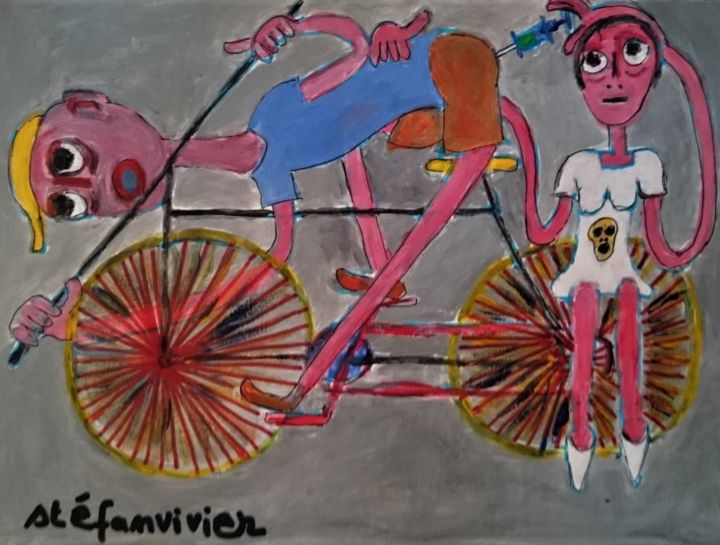 Malerei mit dem Titel "" le vélo c'est éco…" von Stéfanvivier, Original-Kunstwerk
