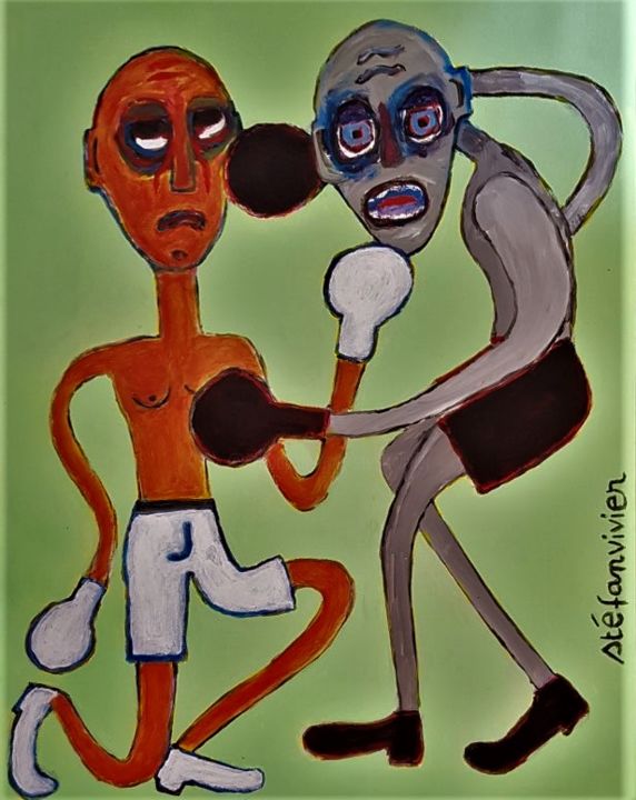 Painting titled "" les boxeurs "" by Stéfanvivier, Original Artwork