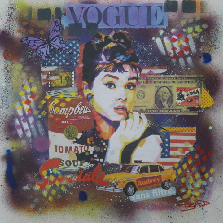 Colagens intitulada "Audrey sans filtre" por Bad, Obras de arte originais, Colagens