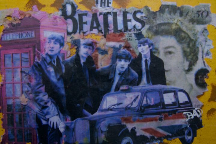 Collages titulada "The Beatles" por Bad, Obra de arte original, Collages Montado en Otro panel rígido