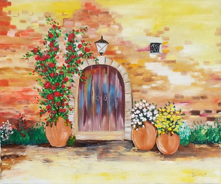 Malerei mit dem Titel "Casa gialla" von Stefka Hristova, Original-Kunstwerk, Öl