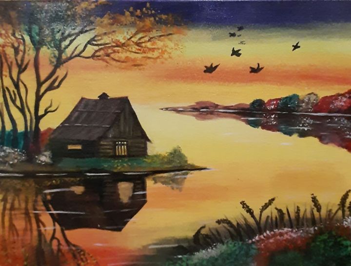 Картина под названием "Sunset" - Svetlana Machulka, Подлинное произведение искусства, Акрил