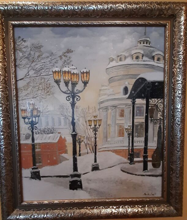 Schilderij getiteld "Winter Petersburg" door Svetlana Machulka, Origineel Kunstwerk, Olie Gemonteerd op Frame voor houten br…