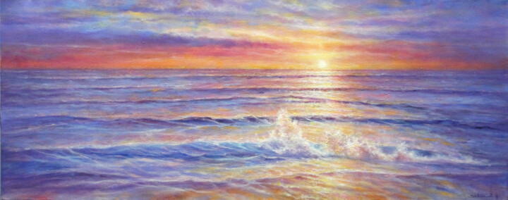 Painting titled "Eternal Shore" by Stella Dunkley, Original Artwork, Oil Mounted on Wood Stretcher frame