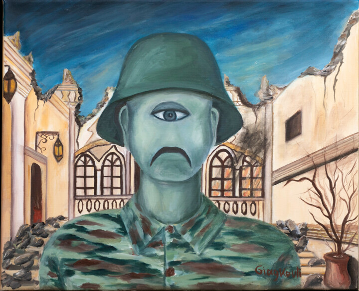 Schilderij getiteld "<< The face of sadn…" door Stella Giagkouli, Origineel Kunstwerk, Acryl