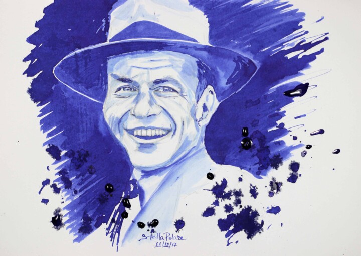 Malerei mit dem Titel "Frank Sinatra 12 Dec" von Stella Polare, Original-Kunstwerk, Tinte