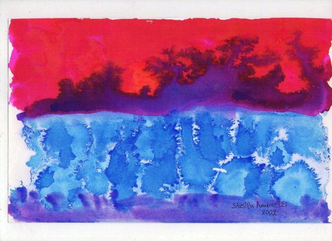 Peinture intitulée "BLUE SEA  RED SKY…" par Stella Ambartzi, Œuvre d'art originale