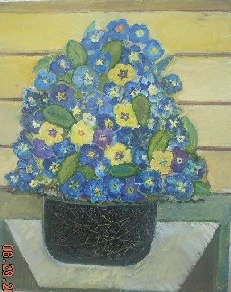 Painting titled "Blue Flowers" by Steluta Dumitrescu Zelici, Original Artwork