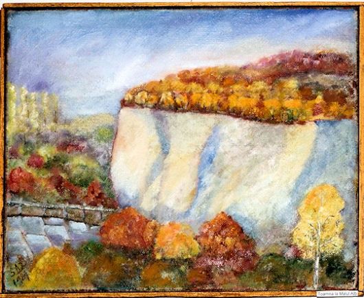Painting titled "Autumn White Hill" by Steluta Dumitrescu Zelici, Original Artwork