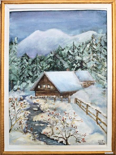 Painting titled "Winter chalet" by Steluta Dumitrescu Zelici, Original Artwork