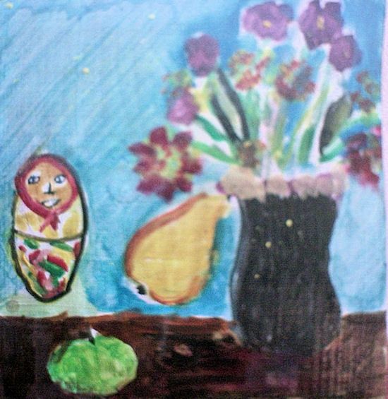 Painting titled "Vase with flowers b…" by Steluta Dumitrescu Zelici, Original Artwork