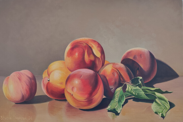 Ζωγραφική με τίτλο "Sun-Kissed Peaches" από Stepan Ohanyan, Αυθεντικά έργα τέχνης, Λάδι Τοποθετήθηκε στο Ξύλινο φορείο σκελε…