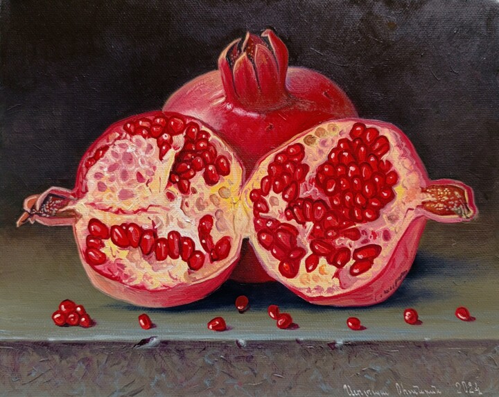 Картина под названием "Pomegranate Perfect…" - Stepan Ohanyan, Подлинное произведение искусства, Масло Установлен на Деревян…