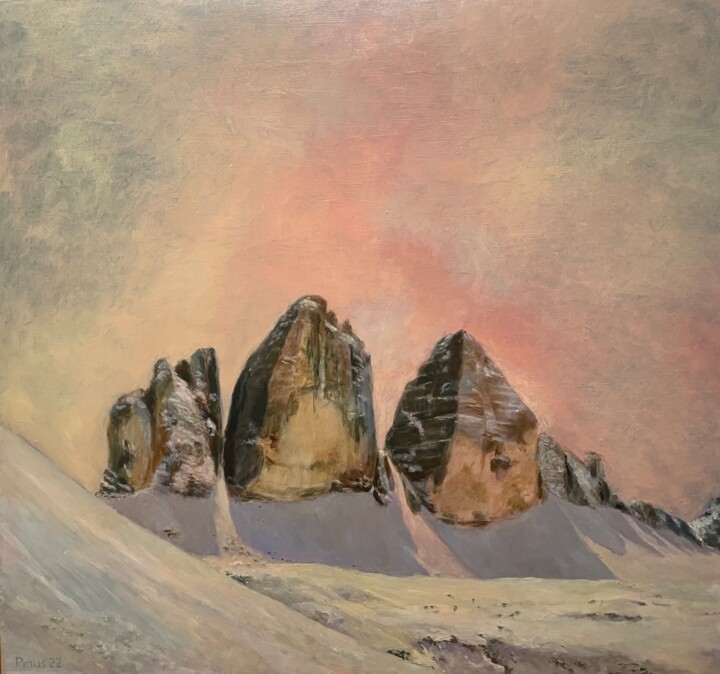 Malerei mit dem Titel "Tre Cime/ Drei Zinn…" von Stephan Praus, Original-Kunstwerk, Öl
