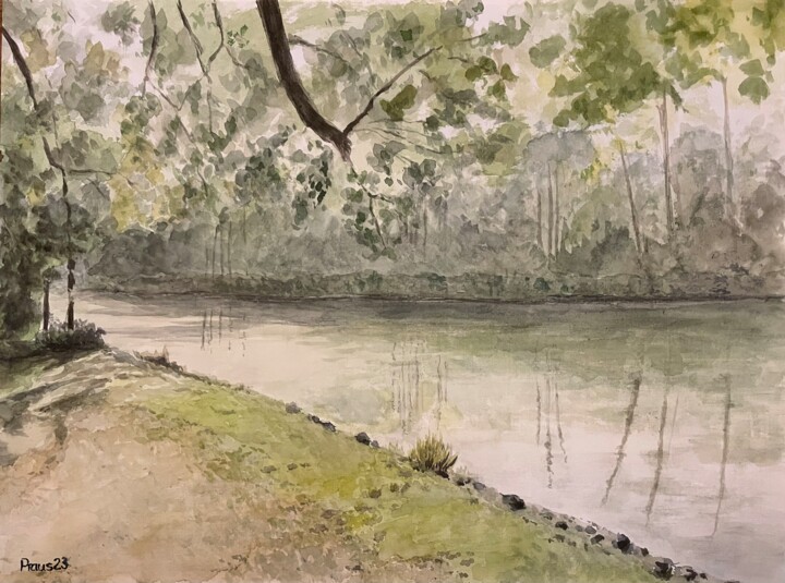 Pintura intitulada "Am Kanal" por Stephan Praus, Obras de arte originais, Aquarela