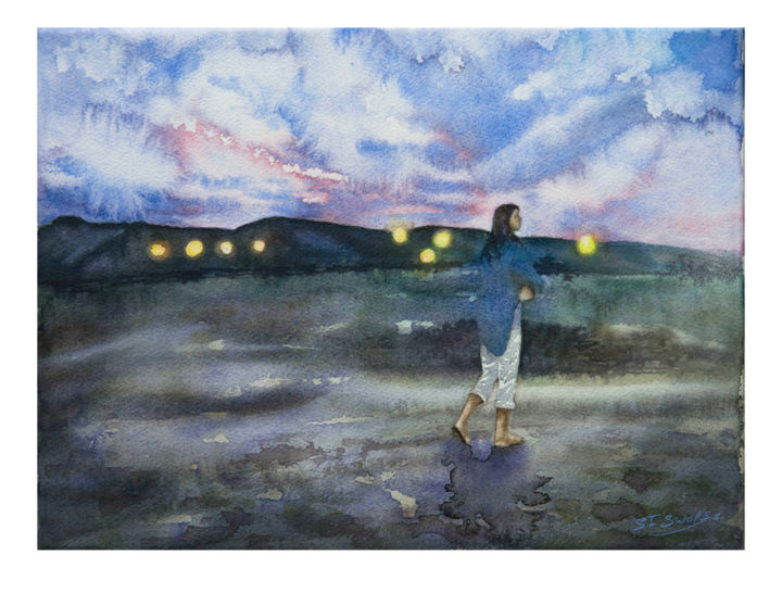 Peinture intitulée "Crépuscule" par Stéphan Swolfs, Œuvre d'art originale, Aquarelle