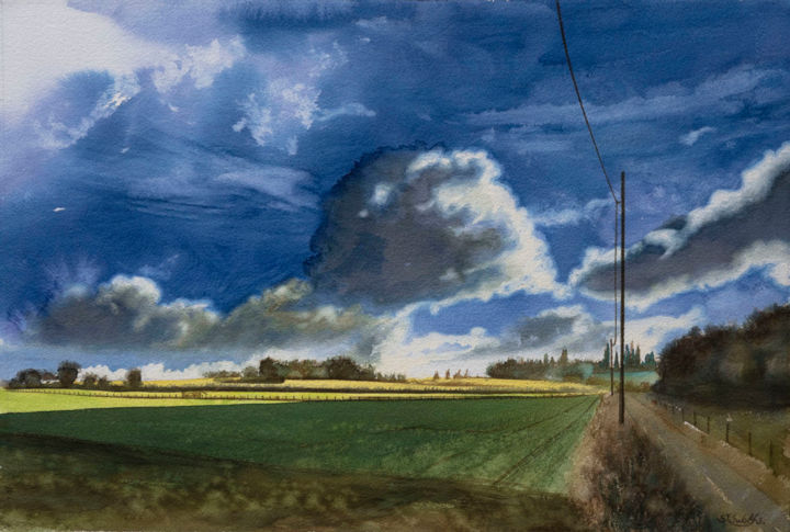 제목이 "Plaine & nuages"인 미술작품 Stéphan Swolfs로, 원작, 수채화