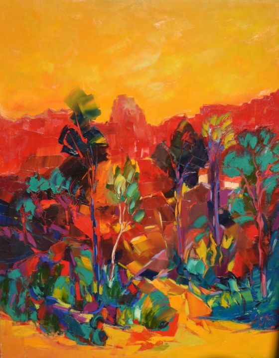 Peinture intitulée "Les roches rouges,…" par Stéphane De Maussane, Œuvre d'art originale, Huile